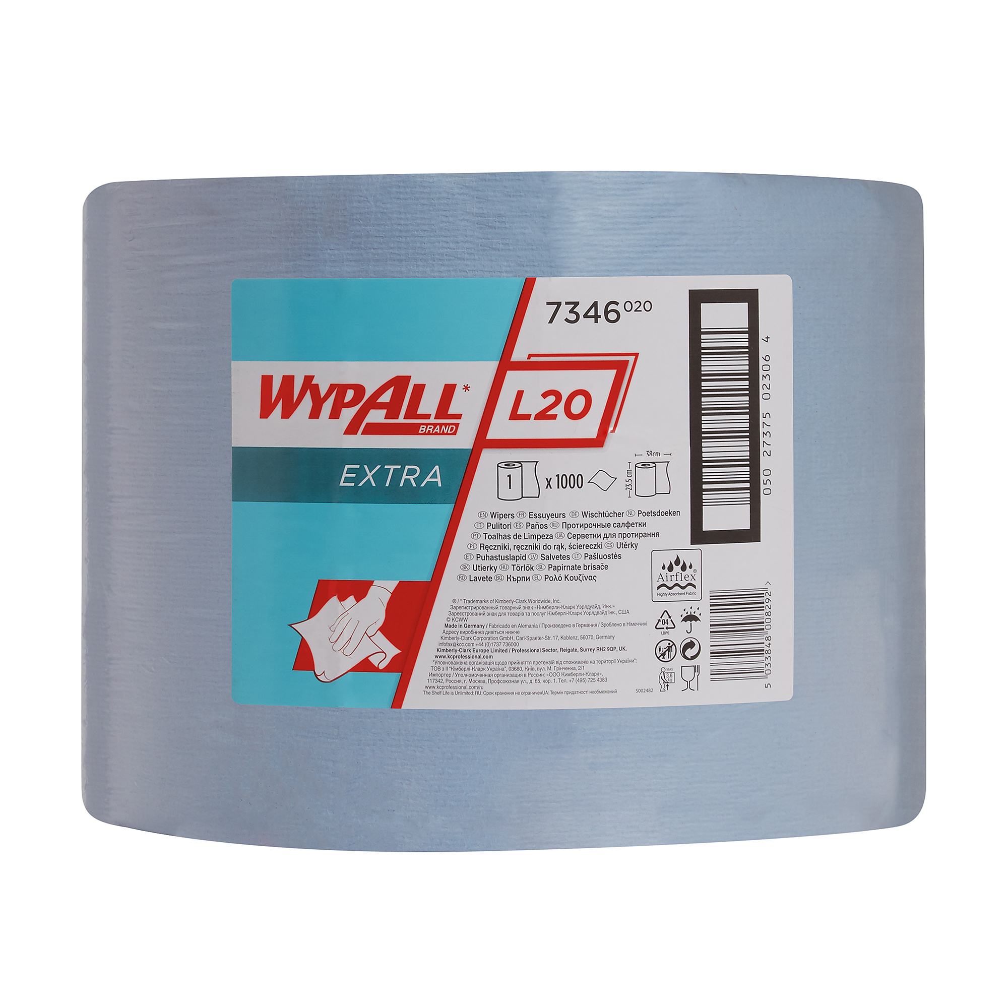 WypAll L10 Extra Wischtücher 7141 – 1 Großrolle Mit 1.500 Weißen, 1-lagigen Tüchern, Für Glas, Oberflächen & Werkzeuge